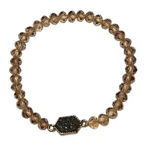 Elegant Crystal Beaded Stretch Bracelet Hexagon Druzy Charm Fashion Jewelry